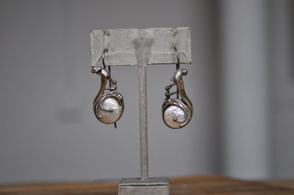 Unique 14K Accent Sterling Silver Moonstone Teardrop Earrings - Stamped 14K & 925 - Pin Earrings - Uniquely Soldered