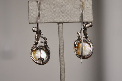 Unique 14K Accent Sterling Silver Moonstone Teardrop Earrings - Stamped 14K & 925 - Pin Earrings - Uniquely Soldered