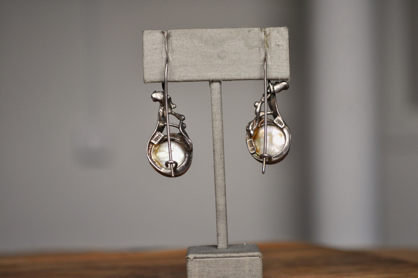 Unique 14K Accent Sterling Silver Moonstone Teardrop Earrings - Stamped 14K & 925 - Pin Earrings - Uniquely Soldered