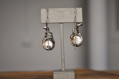 Unique 14K Accent Sterling Silver Moonstone Teardrop Earrings - Stamped 14K & 925 - Pin Earrings - Uniquely Soldered