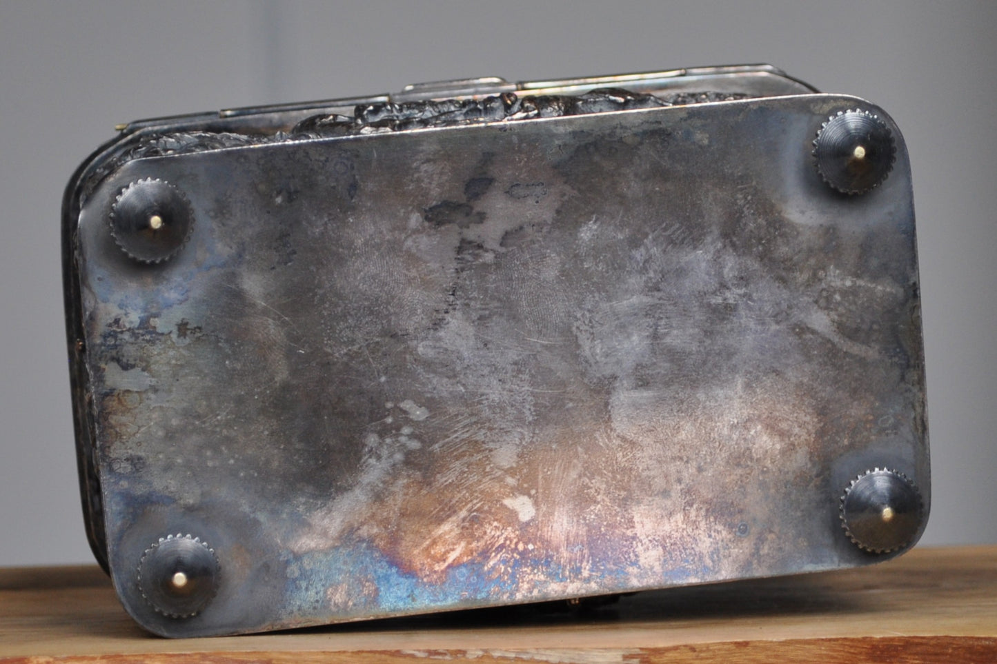 Antique Silverplated Boar Hunting Box - Trinket/Jewelry Box - Treasure Chest - Purple Mesh Inside