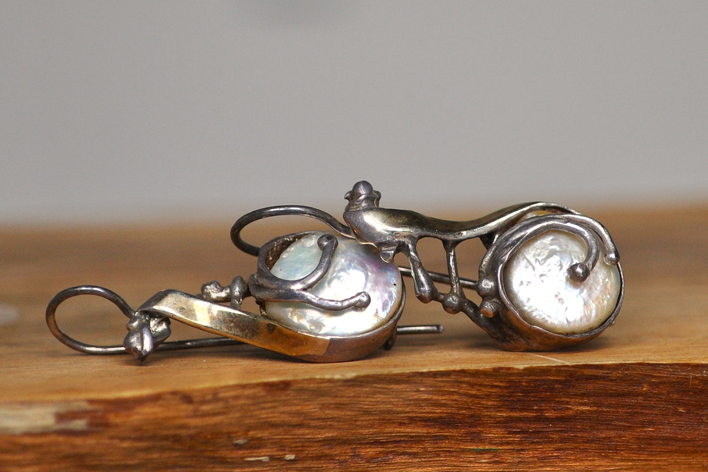 Unique 14K Accent Sterling Silver Moonstone Teardrop Earrings - Stamped 14K & 925 - Pin Earrings - Uniquely Soldered