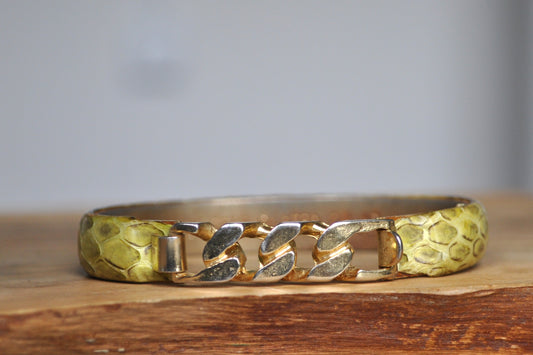 Scarce 24K Gold Plated Snake Skin Hook Cuff Bangle - Snake Skin Bracelet - Gold Plated Snake Jewelry