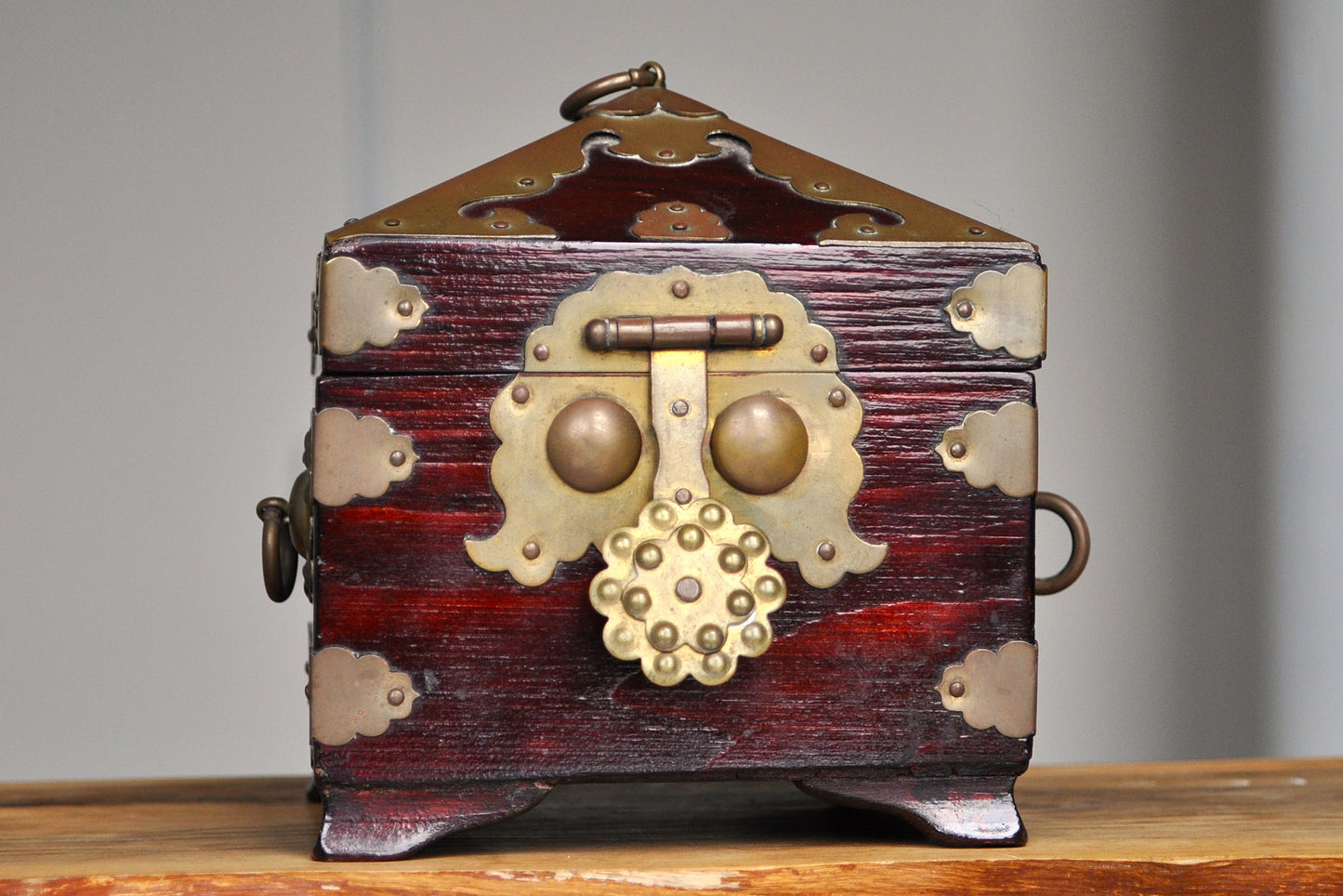 Antique Korean Brass and Wood Seal Box - Prayer/Trinket Box - Treasure Chest - Joseon Dynasty Box