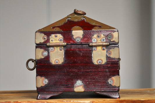 Antique Korean Brass and Wood Seal Box - Prayer/Trinket Box - Treasure Chest - Joseon Dynasty Box