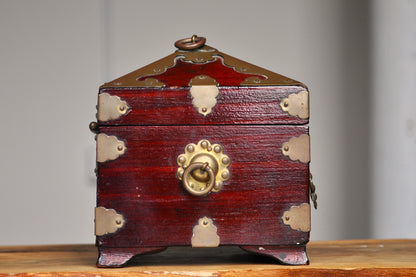 Antique Korean Brass and Wood Seal Box - Prayer/Trinket Box - Treasure Chest - Joseon Dynasty Box