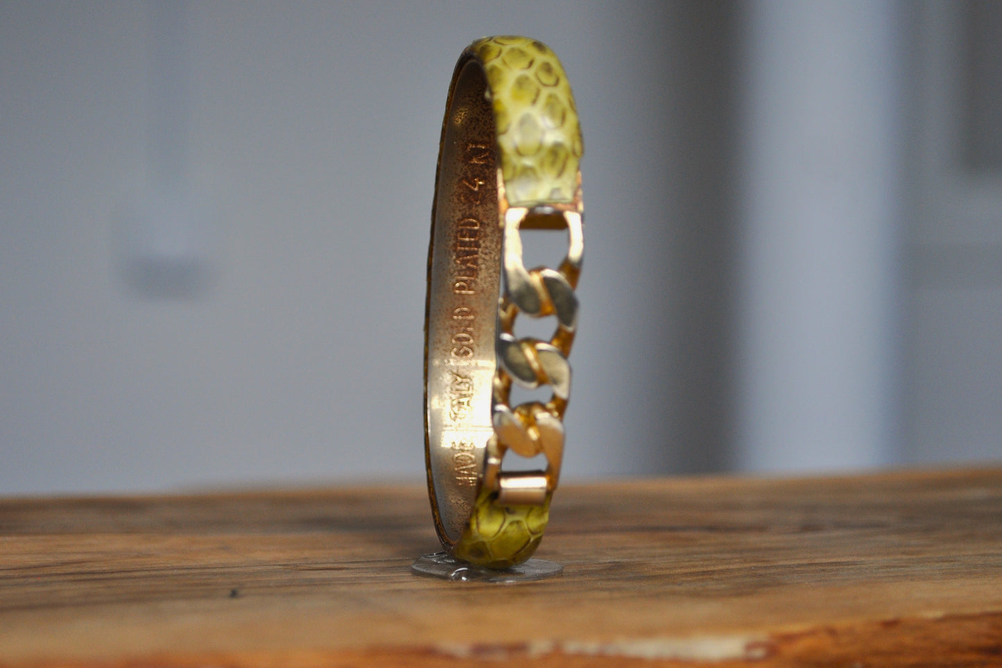 Scarce 24K Gold Plated Snake Skin Hook Cuff Bangle - Snake Skin Bracelet - Gold Plated Snake Jewelry