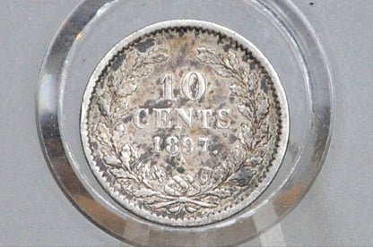 1897 Silver Netherlands 10 Cent - F/VF Condition - Wilhelmina - Old Netherlands Coin, Super Cool -