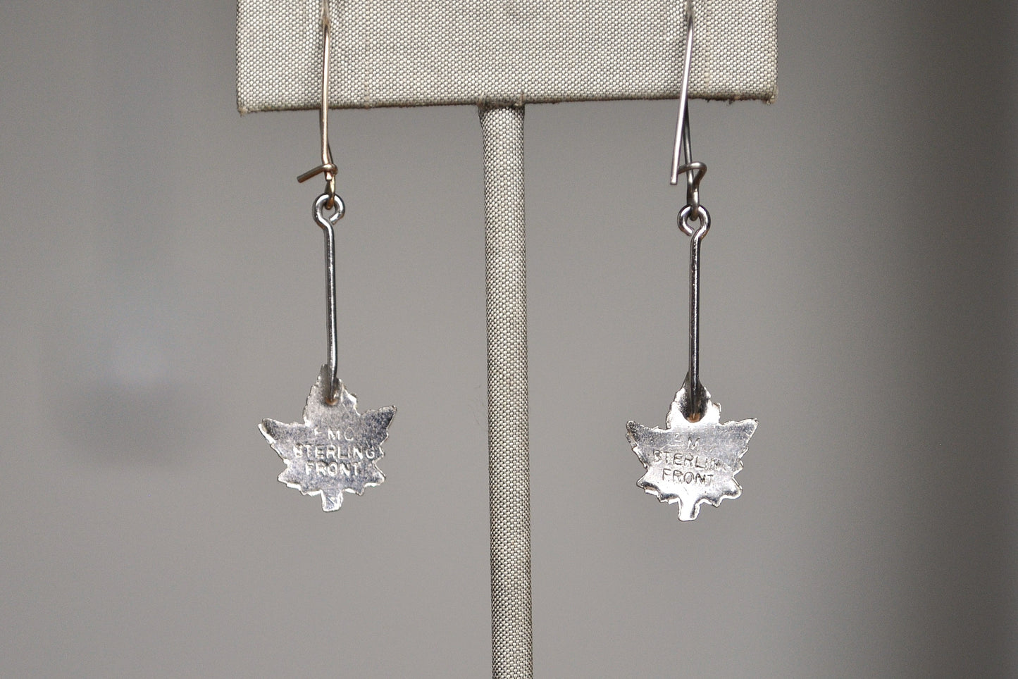 Beautiful Sterling Silver Maple Leaf Earrings - Stamped "FMC Sterling Front" - Rhinestone Inside Leaf Design