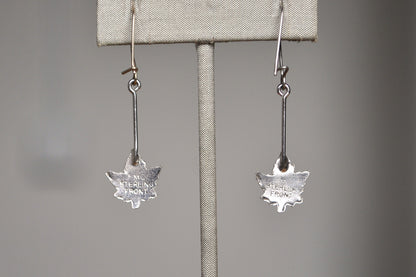 Beautiful Sterling Silver Maple Leaf Earrings - Stamped "FMC Sterling Front" - Rhinestone Inside Leaf Design