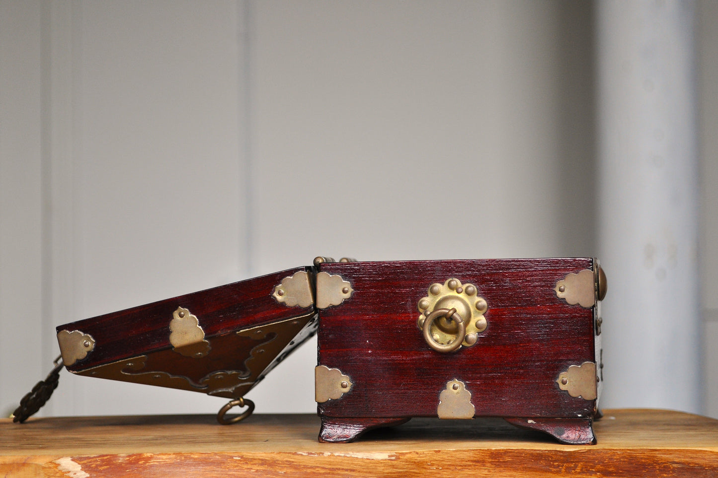 Antique Korean Brass and Wood Seal Box - Prayer/Trinket Box - Treasure Chest - Joseon Dynasty Box