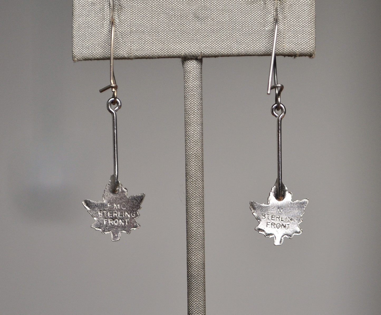 Beautiful Sterling Silver Maple Leaf Earrings - Stamped "FMC Sterling Front" - Rhinestone Inside Leaf Design