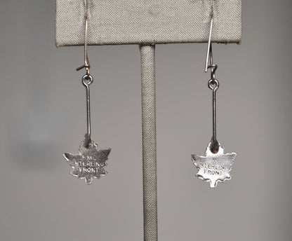 Beautiful Sterling Silver Maple Leaf Earrings - Stamped "FMC Sterling Front" - Rhinestone Inside Leaf Design