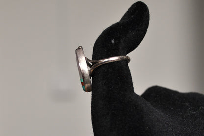 Beautiful Sterling Silver Native Southwest Turquoise & Coral Chip Inlay Ring - Size 5 - Stamped Sterling - Zuni Tribe Sterling Ring