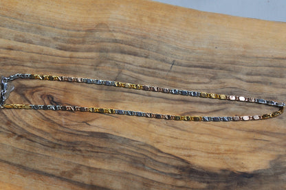 Rare 18K Gold Filled 3-Tone Necklace - 17 Inches - Gold, Rose-Gold, & Silver Toned Necklace - Stamped XP