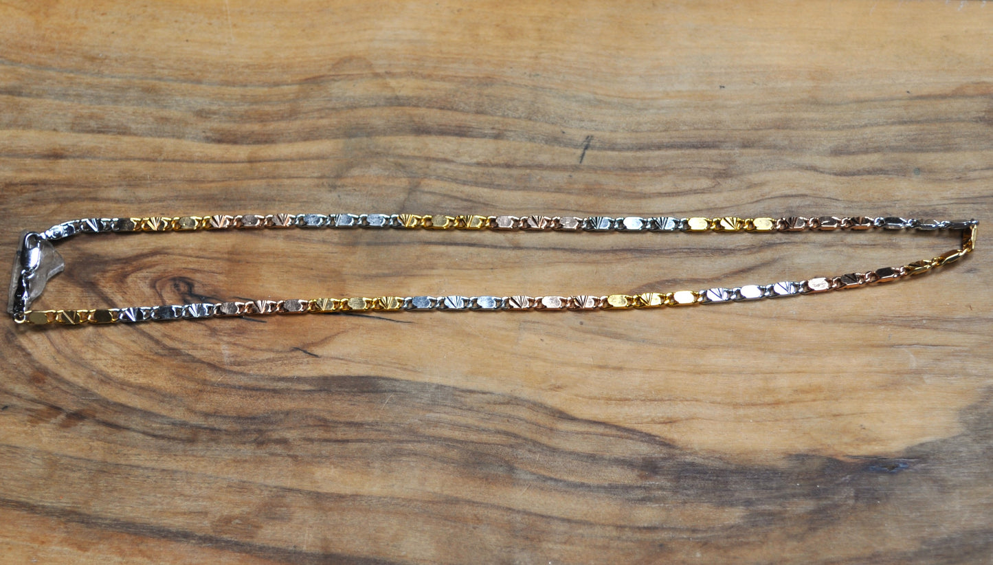 Rare 18K Gold Filled 3-Tone Necklace - 17 Inches - Gold, Rose-Gold, & Silver Toned Necklace - Stamped XP