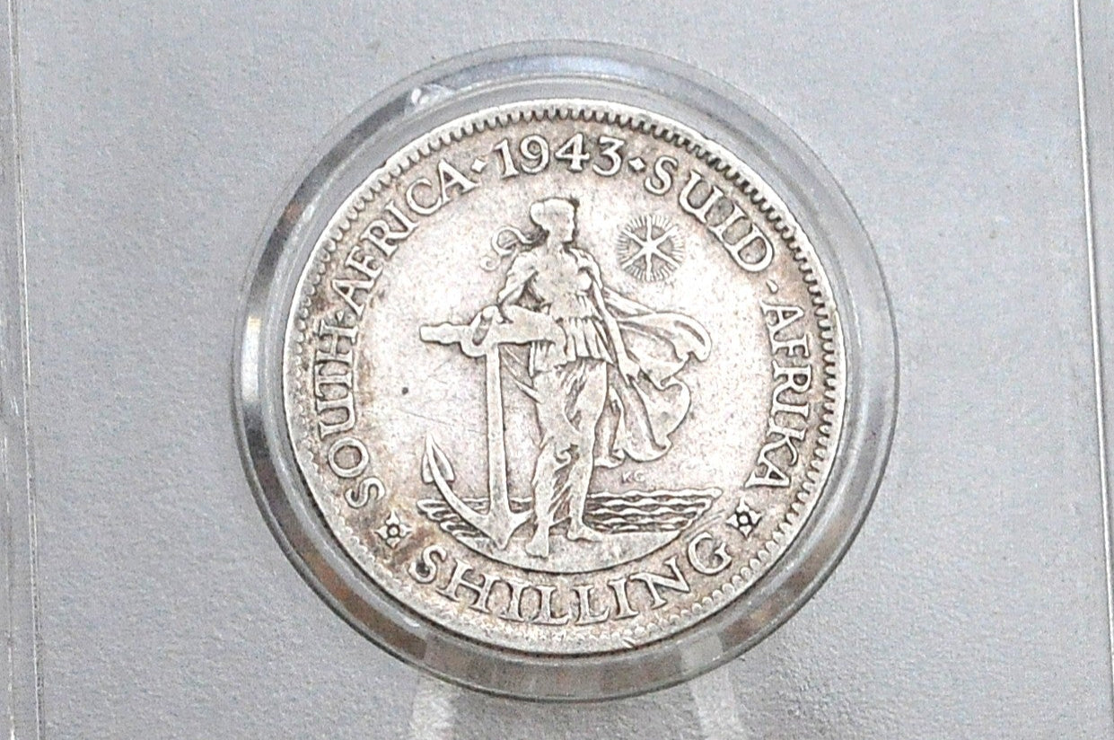1943 Silver South Africa 1 Shilling - F/VF Condition - 80% Silver - One Shilling Coin 1943 UK Issue South Africa -