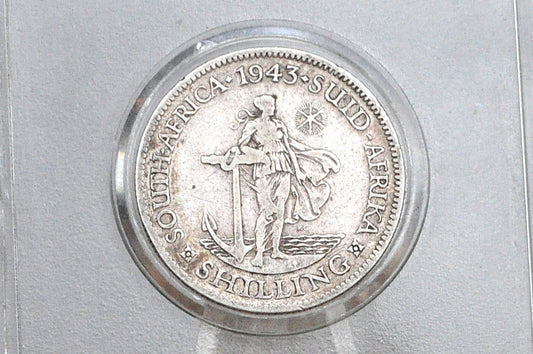 1943 Silver South Africa 1 Shilling - F/VF Condition - 80% Silver - One Shilling Coin 1943 UK Issue South Africa -