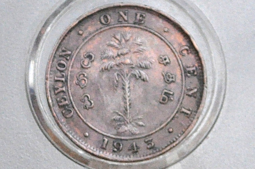 1943 Ceylon One Cent - XF Condition - King George VI - UK One Pence 1943 Sri Lanka -