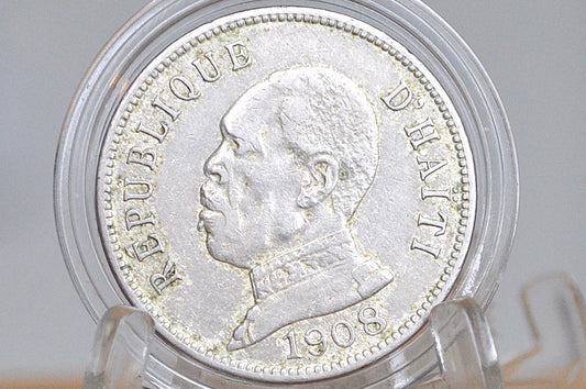 Rare 1908 Haiti 50 Centimes - XF Condition - Low Mintage, Only 800,000 Made - Haiti 50 Cent 1908 -