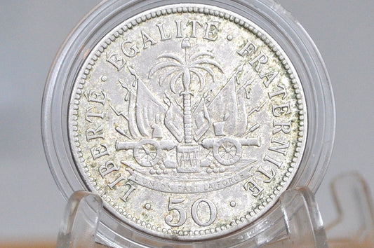 Rare 1908 Haiti 50 Centimes - XF Condition - Low Mintage, Only 800,000 Made - Haiti 50 Cent 1908 -