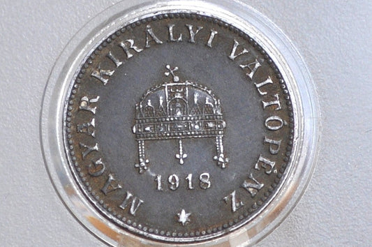 1918 Hungary 20 Filler - XF Condition, Awesome Design - Crown of St. Stephen - Charles IV -