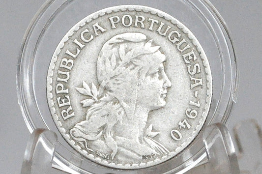 Rarer 1940 Portuguese 1 Escudo Portugal - VF Condition - Beautiful Design, Simple - Low Mintage Portuguese Coin