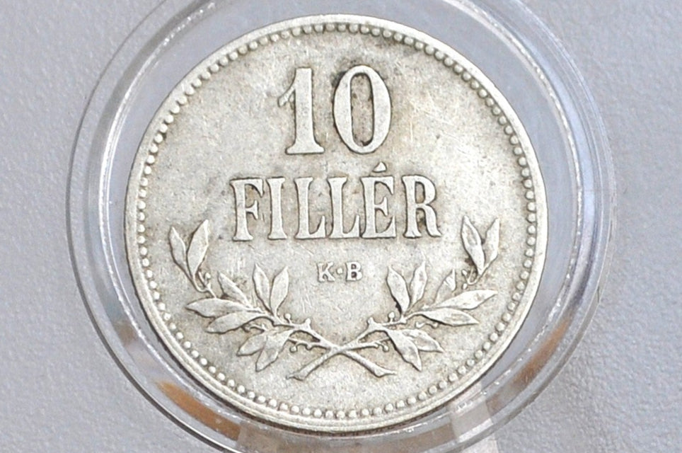 1915 Hungary 10 Filler - UNC Condition, Awesome Design - Crown of St. Stephen - Joseph I -