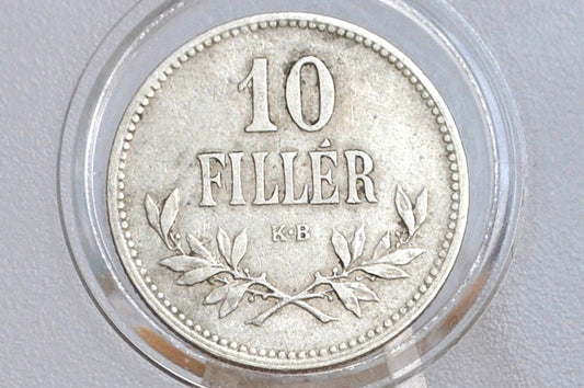1915 Hungary 10 Filler - UNC Condition, Awesome Design - Crown of St. Stephen - Joseph I -
