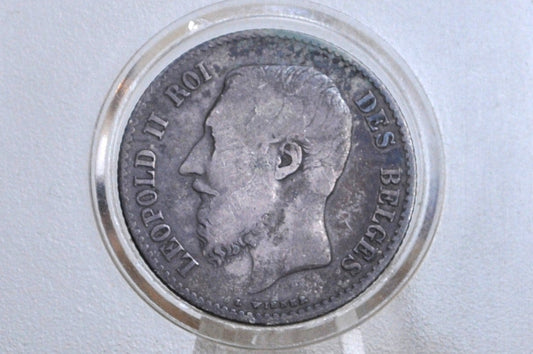 1866 Silver Belgian 1 Franc - Leopold II - Great Condition - 80% Silver Belgian 1 Franc Coin 1866 - Belgium Coins -