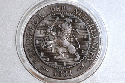 1881 Netherlands 2 1/2 Cent Coin - VF/XF Grade / Condition - King William III of Netherlands - High Grade -