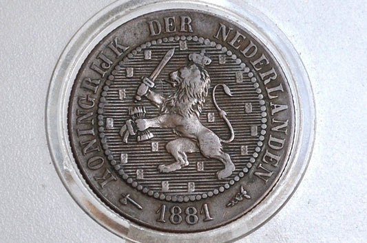 1881 Netherlands 2 1/2 Cent Coin - VF/XF Grade / Condition - King William III of Netherlands - High Grade -