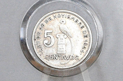 Rarer 1934 Silver Guatemala 5 Centavos - Great Condition - Republic of Guatemala Coin - Guatemala Quetzal -