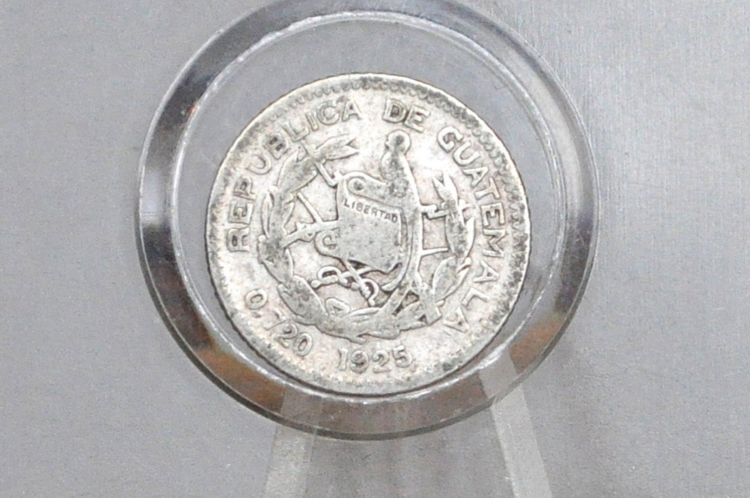 Rarer 1925 Silver Guatemala 5 Centavos - Great Condition - Republic of Guatemala Coin - Guatemala Quetzal -