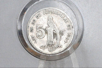 Rarer 1925 Silver Guatemala 5 Centavos - Great Condition - Republic of Guatemala Coin - Guatemala Quetzal -
