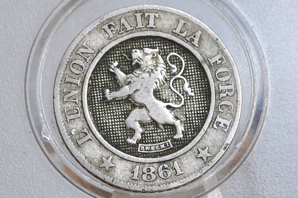 1861 Netherlands 10 Centimes Coin - Great Condition - King Leopold I - 1800s Netherland Coin - -