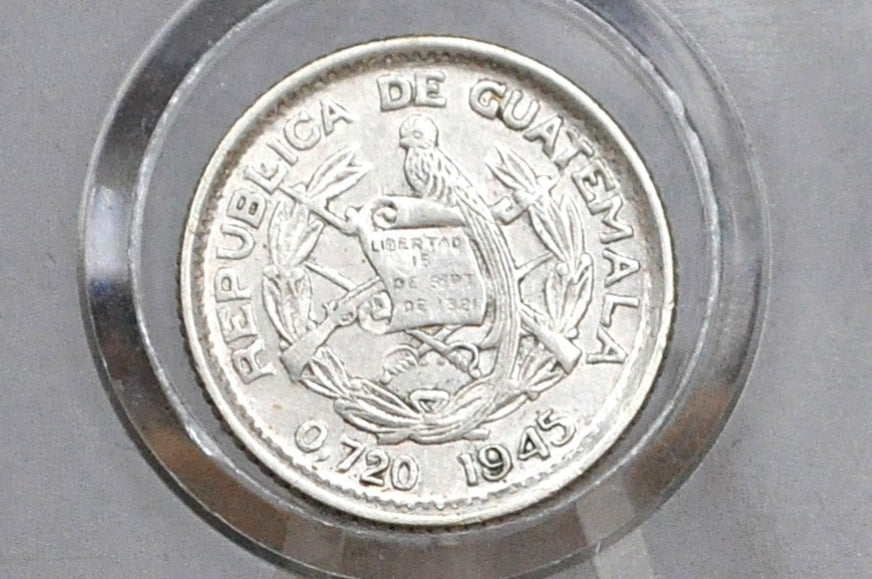 Rarer 1945 Silver Guatemala 5 Centavos - Great Condition - Republic of Guatemala Coin - Guatemala Quetzal -