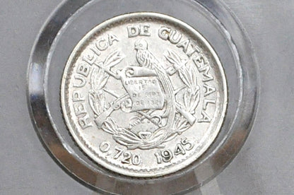 Rarer 1945 Silver Guatemala 5 Centavos - Great Condition - Republic of Guatemala Coin - Guatemala Quetzal -