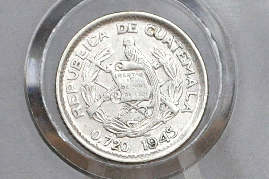 Rarer 1945 Silver Guatemala 5 Centavos - Great Condition - Republic of Guatemala Coin - Guatemala Quetzal -