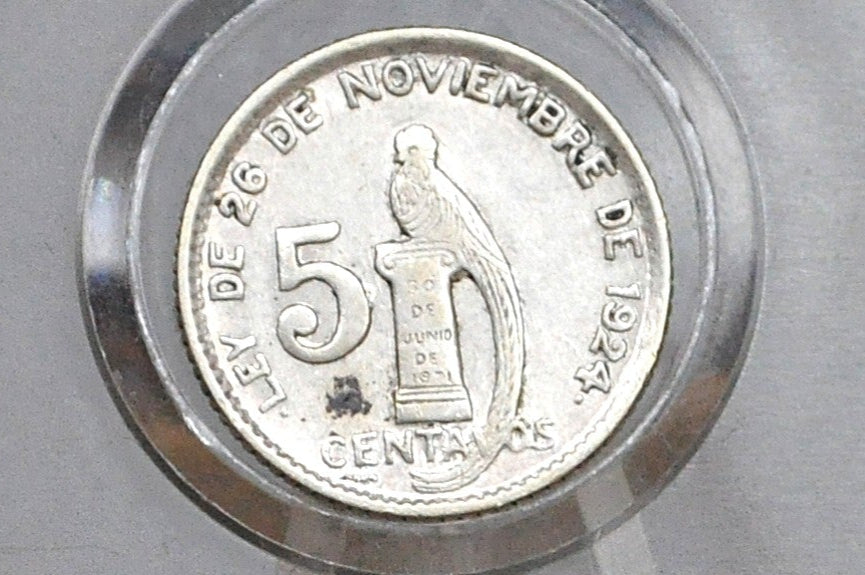 Rarer 1945 Silver Guatemala 5 Centavos - Great Condition - Republic of Guatemala Coin - Guatemala Quetzal -