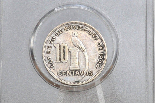 Rarer 1928 Silver Guatemala 10 Centavos - Great Condition - Republic of Guatemala Coin - Guatemala Quetzal -