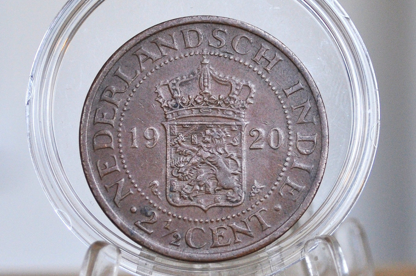 1920 Netherlands East Indies 2 1/2 Cent Coin - AU Grade / Condition - Queen Wilhelmina - High Grade -