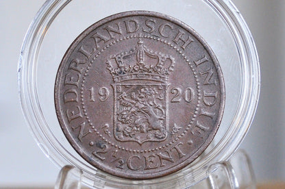 1920 Netherlands East Indies 2 1/2 Cent Coin - AU Grade / Condition - Queen Wilhelmina - High Grade -