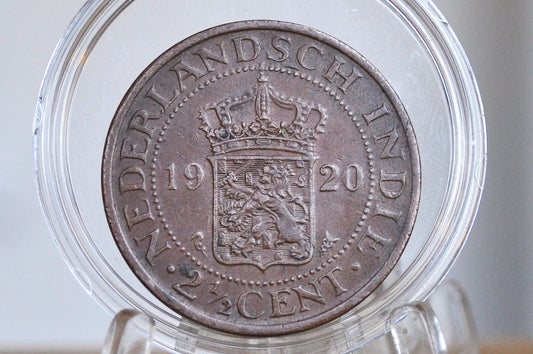 1920 Netherlands East Indies 2 1/2 Cent Coin - AU Grade / Condition - Queen Wilhelmina - High Grade -