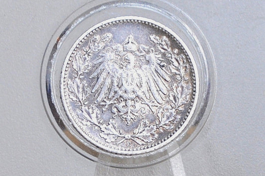 Rare Silver 1907 German 1/2 Mark, E Mint Mark - XF+ - German Empire Silver One Half Mark 1907, Rare Mint Mark - Beautiful Condition -