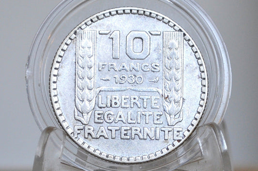 1930 Silver French 10 Franc Coin - VF/XF Condition - 1930s Silver Franc - Third Republic of France Silver Franc -