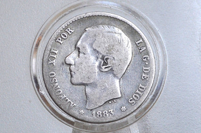 1883 Silver Spain 1 Peseta - F/VF Condition - Spanish Silver Una Peseta Coin 1883 - Alfonso XII -