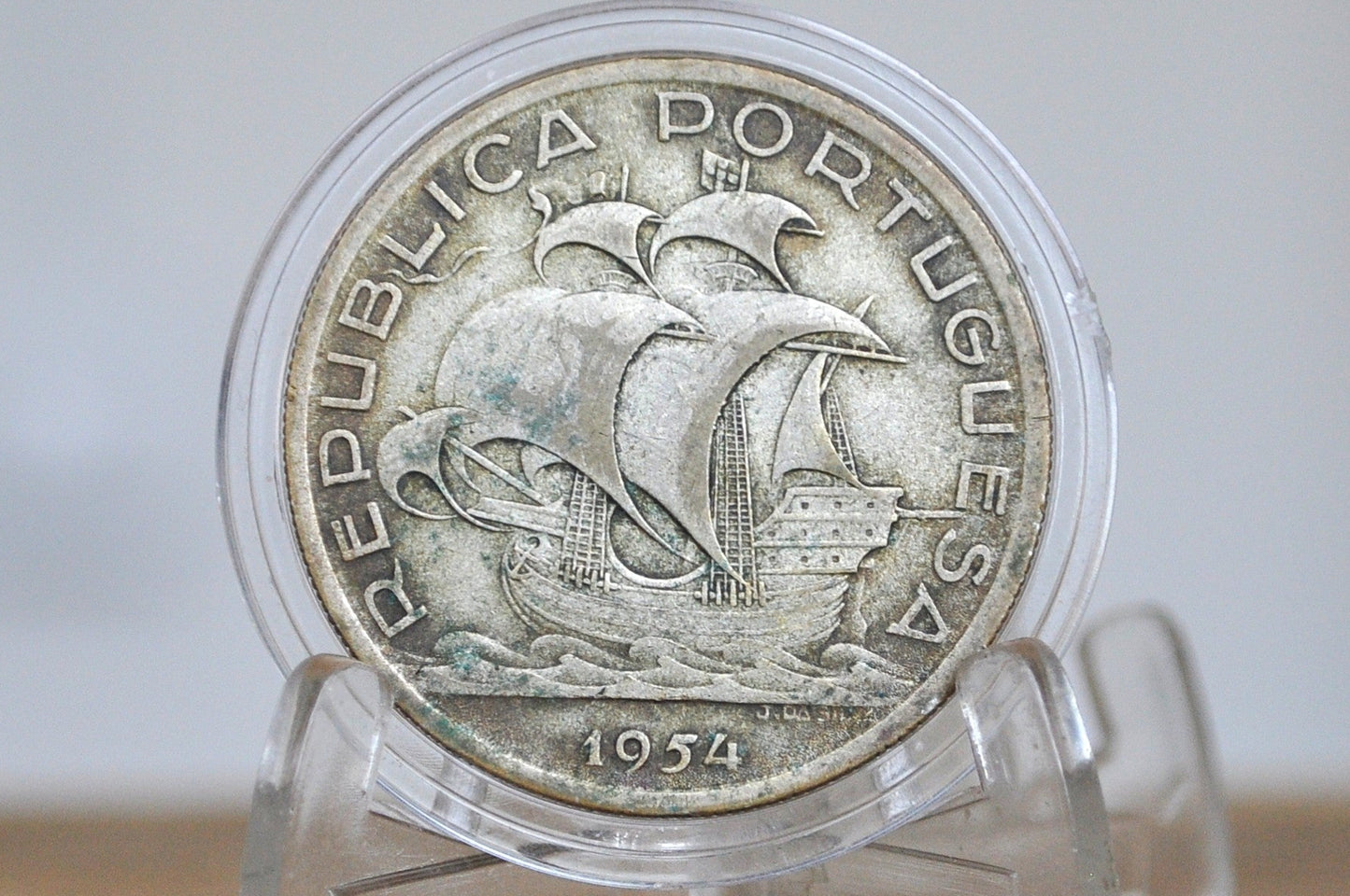 1954 Portuguese Silver 10 Escudos Portugal - Great Condition - Beautiful Design - Republica Portugesa Ten Escudos 1954 -