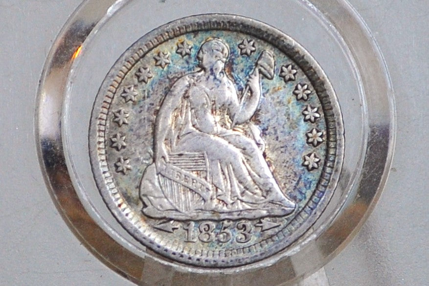 1853 Half Dime - AU , Beautiful Coin - 1853 Seated Liberty Half Dime - Early American Coin - 1853 Silver Half Dime Liberty Seated