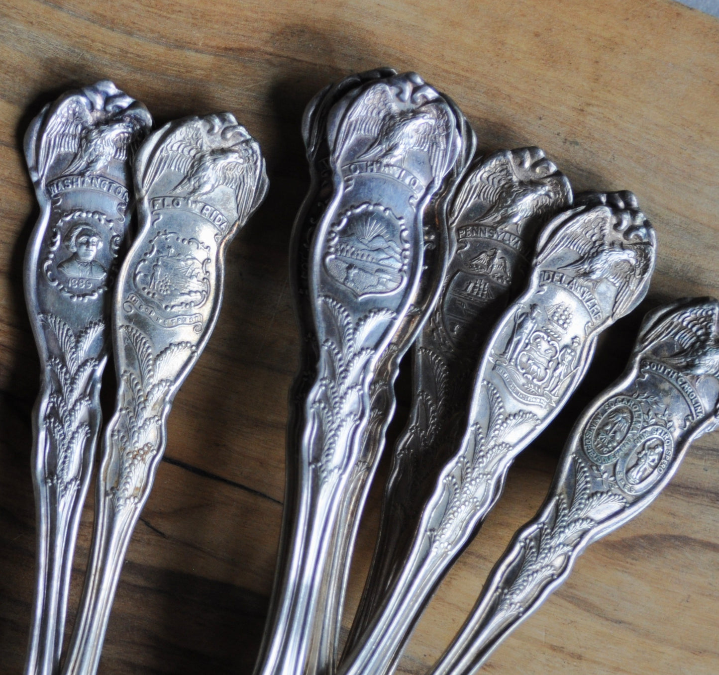 State Spoons! Large Lot of Antique Silverplated State Spoons - WM Rogers & Sons Spoons - Eagle Atop Spoon